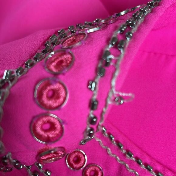 Sugar + Lips Hot Pink Embellished Short Sleeve Tiered Blouse Hot Pink Medium - Picture 9 of 10